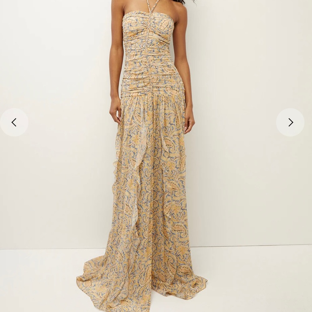 Veronica Beard Glamour Lucine Yellow and Blue Strapless Maxi Dress